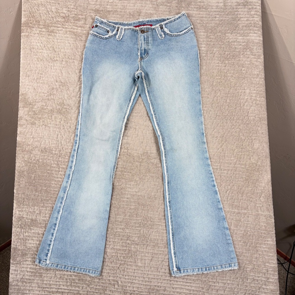 Zana-Di Vintage Y2K Flare Jeans Light Wash Distressed Raw Edge Denim Size 3